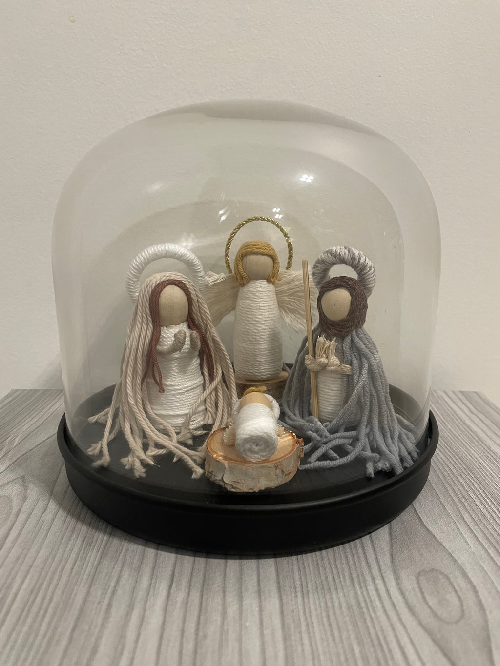 Nativity Set in Glass Dome with Angel