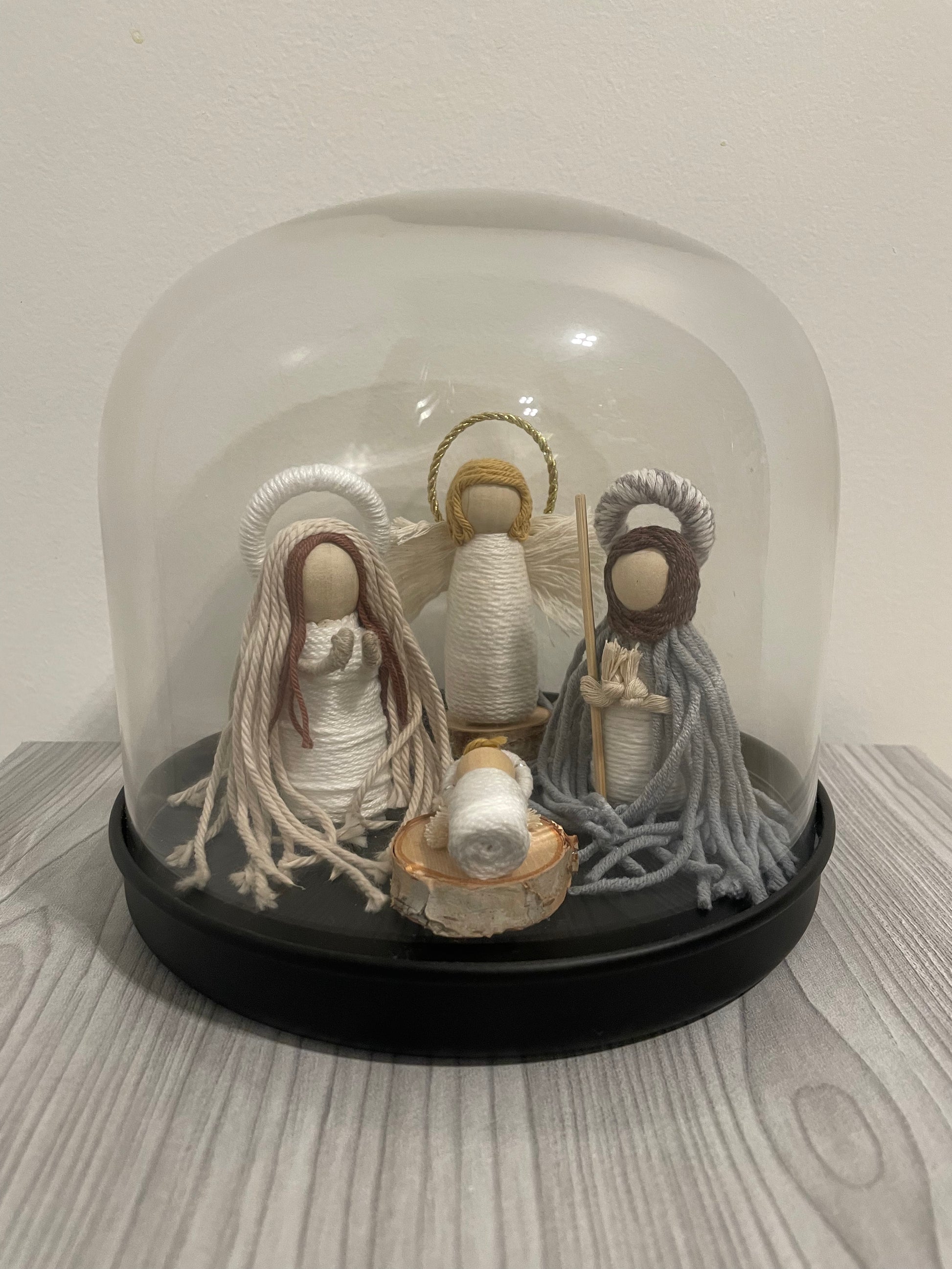 Nativity Set in Glass Dome with Angel